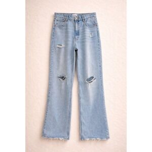 ZARA Wide‎ Leg Distressed Light Wash Denim Jeans Size 44